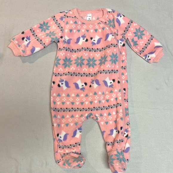 PL Baby - Pink unicorn design fleece Footie Sleeper One Piece - Picture 1 of 3